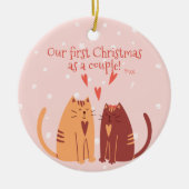 Onze eerste kerst als een paar! Cute Cats Keramisch Ornament (Voorkant)