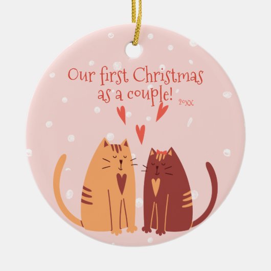 Onze eerste kerst als een paar! Cute Cats Keramisch Ornament (Voorkant)