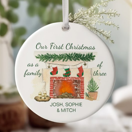 Onze eerste kerst als familie van 3 Cozy Stockings Keramisch Ornament