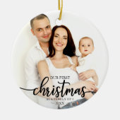 Onze eerste kerst als familie van 3 elegante foto keramisch ornament (Voorkant)