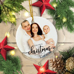 Onze eerste kerst als familie van 3 elegante foto keramisch ornament<br><div class="desc">Ons eerste kerstfeest als familie van 3 elegante Ornamenten met fotokeramiek</div>