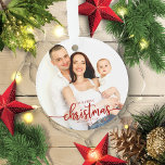 Onze eerste kerst als familie van 3 elegante foto ornament<br><div class="desc">Ons eerste kerstfeest als familie van 3 elegante Ornamenten met fotokeramiek</div>