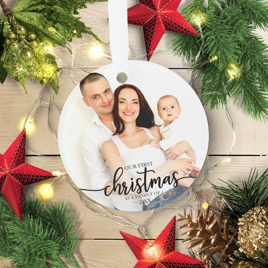 Onze eerste kerst als familie van 3 elegante foto ornament