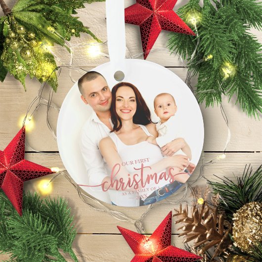 Onze eerste kerst als familie van 3 elegante foto ornament