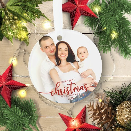 Onze eerste kerst als familie van 3 elegante foto ornament
