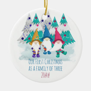 Onze eerste kerst als familie van 3 Gnome Keramisch Ornament