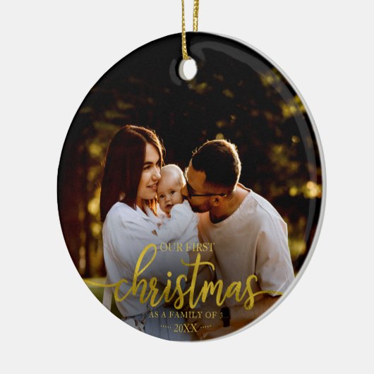 Onze eerste kerst als familie van 3 gouden olie keramisch ornament (Links)