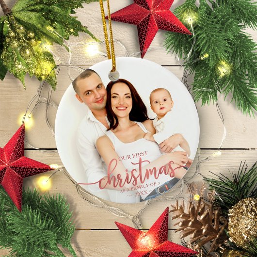 Onze eerste kerst als familie van 3 Roos goud Keramisch Ornament