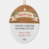 Onze eerste kerst als familie van 4 keramisch ornament (Rechts)