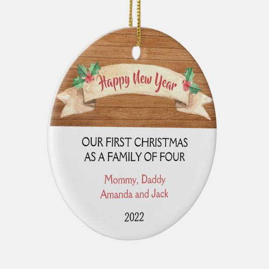 Onze eerste kerst als familie van 4 keramisch ornament (Rechts)