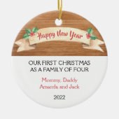 Onze eerste kerst als familie van 4 keramisch ornament (Voorkant)