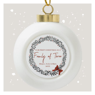 Onze eerste kerst als familie van drie sieraden keramische bal ornament
