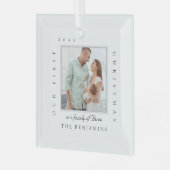 Onze eerste kerst als familie van kerstfoto's glas ornament (Voorkant links)