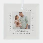 Onze eerste kerst als familie van kerstfoto's glas ornament (Achterkant)