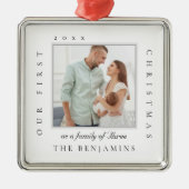 Onze eerste kerst als familie van kerstfoto's metalen ornament (Voorkant)