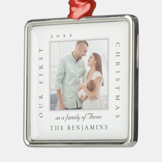 Onze eerste kerst als familie van kerstfoto's metalen ornament (Links)