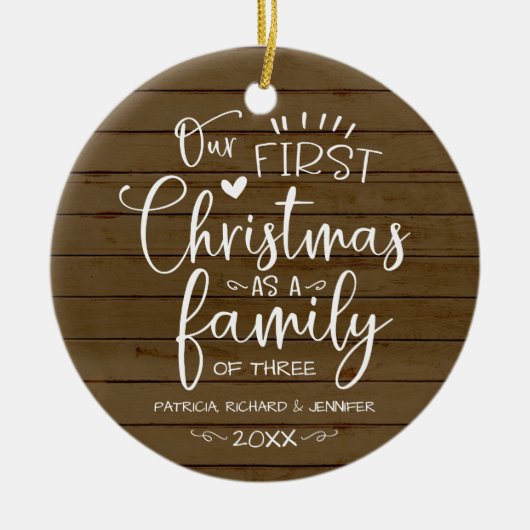 Onze eerste kerst als familieruilhuis keramisch ornament (Voorkant)