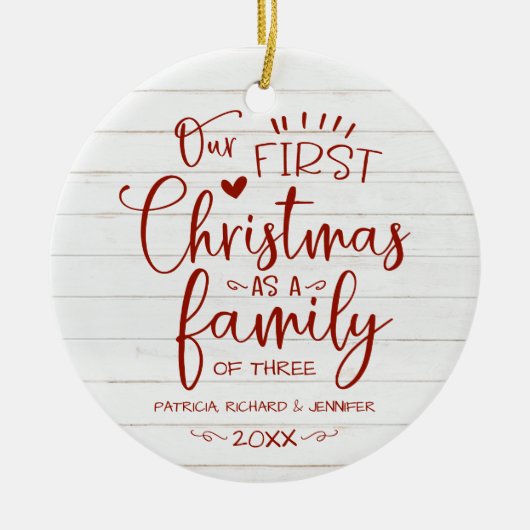 Onze eerste kerst als familieruilhuis keramisch ornament (Voorkant)