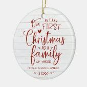 Onze eerste kerst als familieruilhuis keramisch ornament (Links)