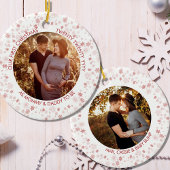 Onze eerste kerst als | Foto Red Ditsy Snowflake Keramisch Ornament