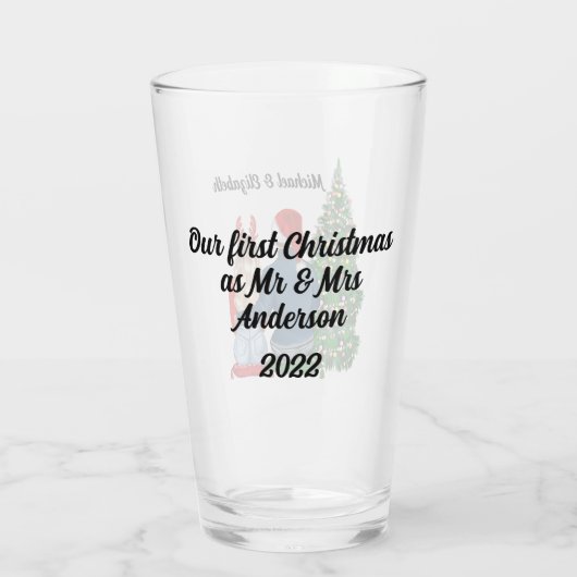Onze eerste kerst als gehuwd paar glas (Achterkant)
