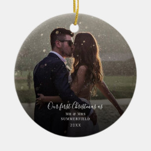 Onze eerste kerst als getrouwd stel trouwfoto keramisch ornament