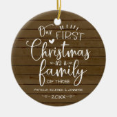 Onze eerste kerst als gezin Rustic boerderij Keramisch Ornament (Voorkant)