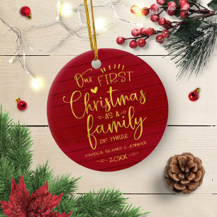 Onze eerste kerst als gezin Rustieke boerderij Keramisch Ornament