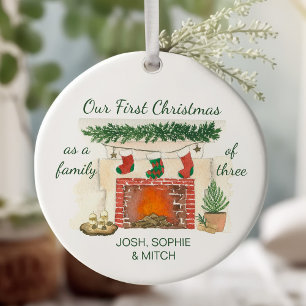 Onze eerste kerst als gezin van 3 gezellige sokken keramisch ornament
