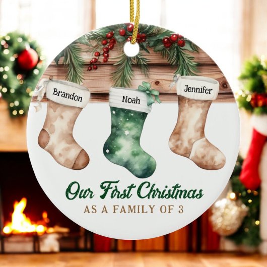 Onze eerste kerst als gezin van 3 nieuwe ouders keramisch ornament