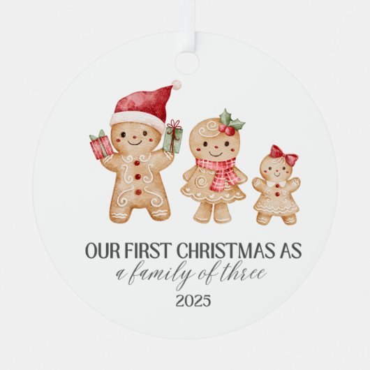 Onze eerste kerst als gezin van drie metalen ornament (Voorkant)