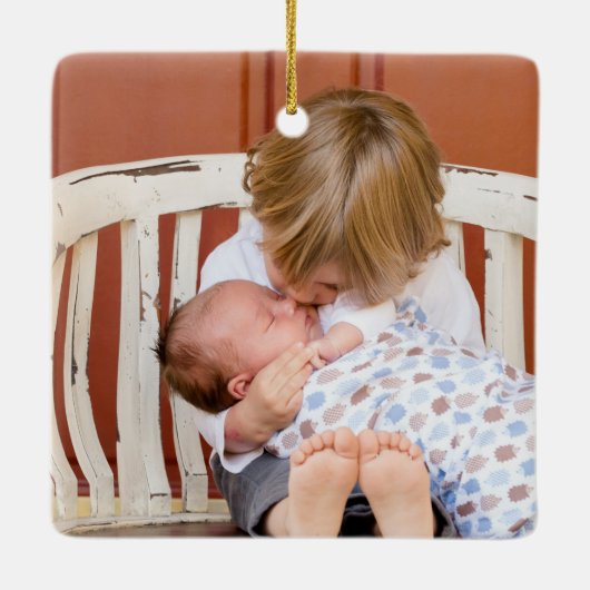 Onze eerste kerst als gezin van vier keramisch ornament (Achterkant)