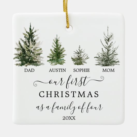 Onze eerste kerst als gezin van vier keramisch ornament (Voorkant)