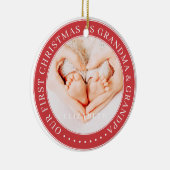 Onze eerste kerst als grootmoeder en opa simpel keramisch ornament (Rechts)