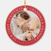 Onze eerste kerst als grootmoeder en opa simpel keramisch ornament (Achterkant)