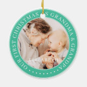 Onze eerste kerst als grootmoeder en opa simpel keramisch ornament (Achterkant)