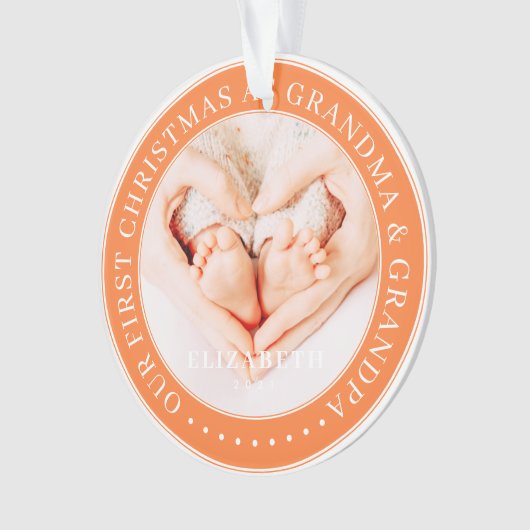 Onze eerste kerst als grootmoeder en opa simpel ornament (voorkant)