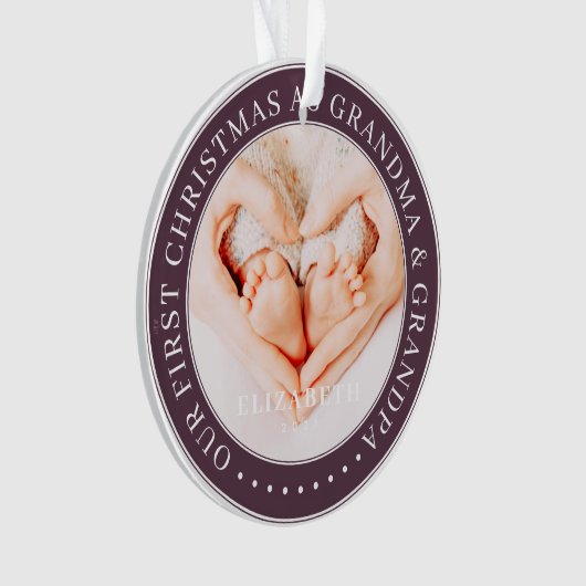 Onze eerste kerst als grootmoeder en opa simpel ornament (voorkant)