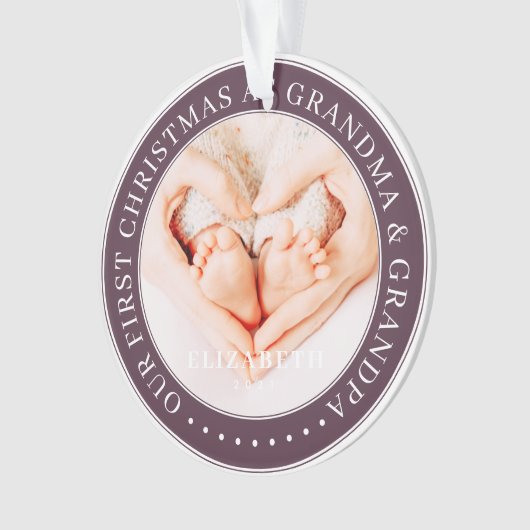 Onze eerste kerst als grootmoeder en opa simpel ornament (voorkant)