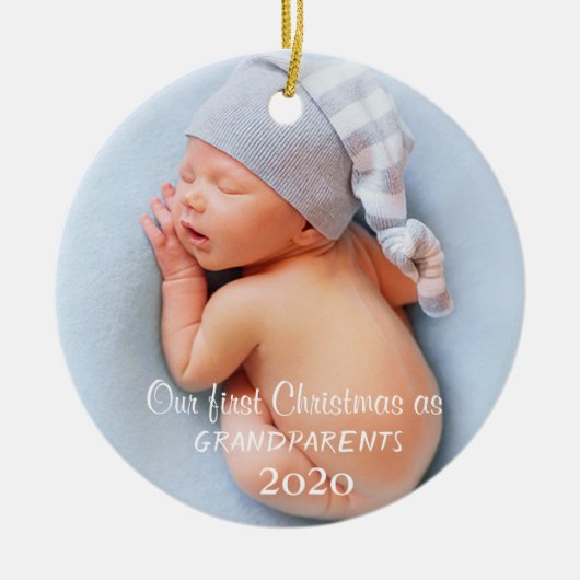 Onze eerste kerst als grootouders, Baby Foto Keramisch Ornament (Voorkant)