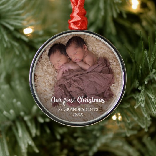 Onze eerste kerst als grootouders Baby Foto Metalen Ornament (Boom)