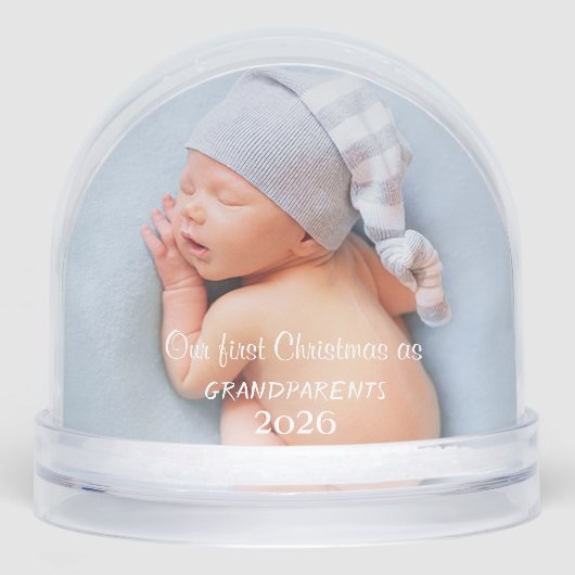Onze eerste kerst als grootouders, Baby Foto Sneeuwbol (Voorkant)