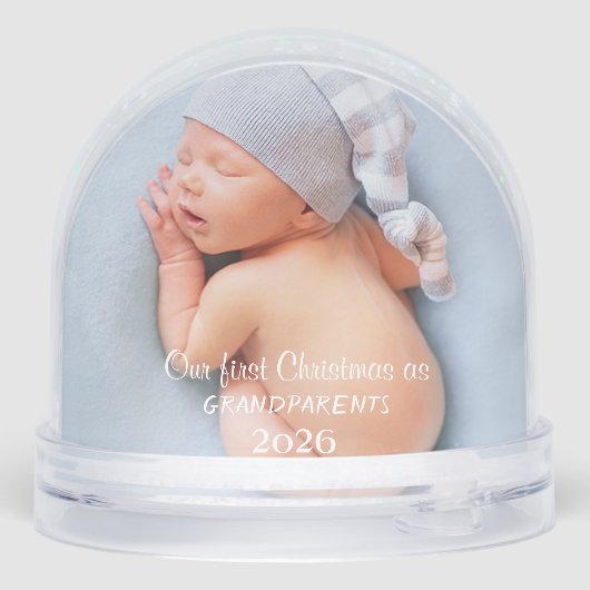 Onze eerste kerst als grootouders, Baby Foto Sneeuwbol (Achterkant)