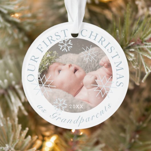 Onze eerste kerst als grootouders Blue Boy Foto Ornament (Boom)