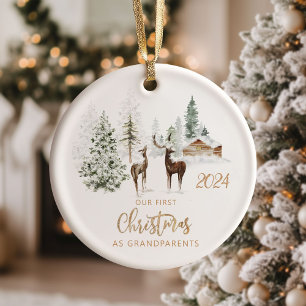 Onze eerste kerst als grootouders bos keramisch ornament
