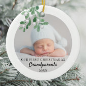 Onze eerste kerst als grootouders die foto's maken keramisch ornament