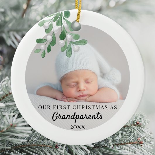Onze eerste kerst als grootouders die foto's maken keramisch ornament