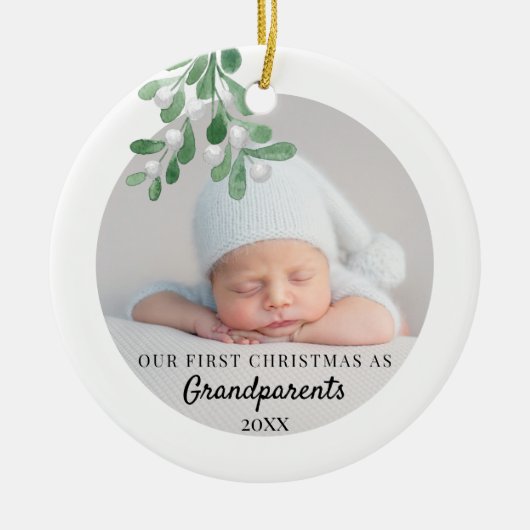 Onze eerste kerst als grootouders die foto's maken keramisch ornament (Voorkant)