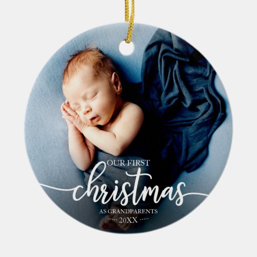 Onze eerste kerst als grootouders Elegant Foto Keramisch Ornament (Voorkant)