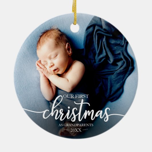 Onze eerste kerst als grootouders Elegant Foto Keramisch Ornament (Achterkant)